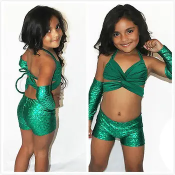 Cosplay kostüm 4 adet çocuk Çocuklar Bebek Kızlar Yaz Mayo Ilmek küçük yeşil deniz kızı Bikini Mayo 2-i b} dır biquini Set
