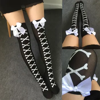 Cosplay Yay Çizgili Diz Çorap Seksi Çorap Japon Uyluk Çorap Uzun Diz Yüksek Çorap Medias Kadınlar Cuissarde Çorap Baskılı