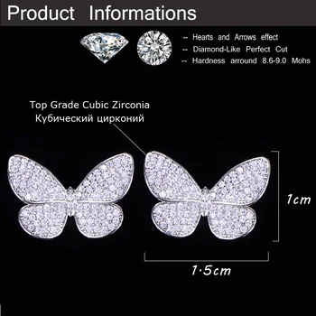 CWWZircons Güzel Popüler Mikro Pave Kübik Zirkon Küpe Canlı Böcek Kelebek Şekli Moda Bayan Takı CZ163 Sevimli