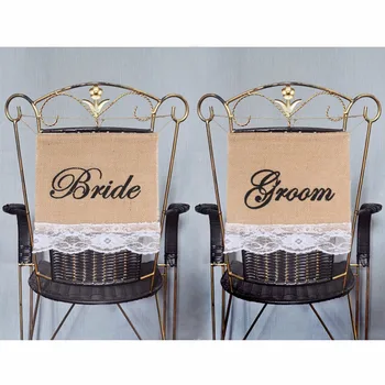 Damat Gelini Sandalye İşaretler Düğün Dekorasyon Jüt Kendir Fotoğraf için Dantel Afiş Garland DİY Malzemeleri Sahne çuval bezi