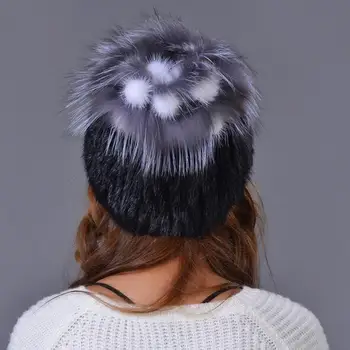 DANS KANATLARI Yeni Koleksiyon Kış Cap Kadınların el Yapımı Gümüş Tilki Kürkü Pom Pom Şapka Kürk Şapka Örme