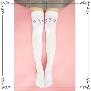 Dantel Baskı Kedi Kuyruğu Harajuku Uzun Stokları Çorap yeni Japon Lolita Tayt Anime Cosplay Kostümleri 3D Baskılı Tayt Sevimli