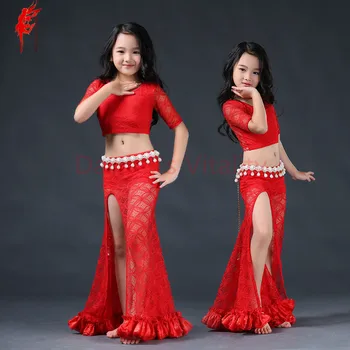 (Dantel üst+etek) çocuk Güzel oryantal dans kıyafetleri Kızlar zarif oryantal dans elbise yeni kızlar oryantal dans elbise 3 renk S/L