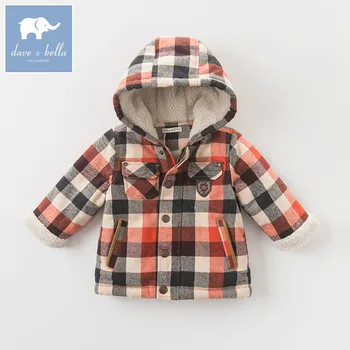 DB5921 dave bella kış bebek bebek erkek moda ceket çocuk ceket çocuk çocuklar ekose kabanlar kapşonlu