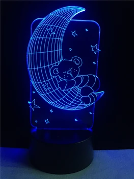 Degrade Gece Yanılsama Işık Karartma, Ay Yıldız Çocuk 7 Renk yeni 3D Sevimli Ayı Bebek Noel Mutlu Yıl Doğum günü Hediyeleri LED