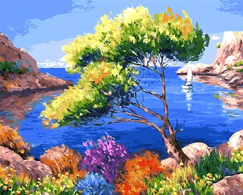 Deniz manzarası Mavi deniz ve gökyüzü dijital sayılar duvar sanatı dekor tarafından boyama çerçeve Ev Dekorasyon Yağlıboya Resim tabloları