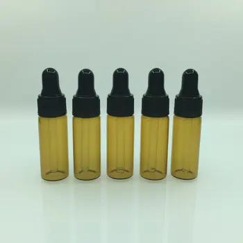 DHL Ücretsiz 500pcs/lot 5 ml Cam Uçucu Yağ Siyah Tıpa Şişe Amber Cam Şişe Parfüm Şişeleri Damlalık Doldurulabilir