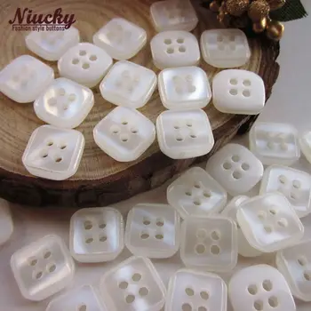 Dikiş zanaat dekoratif malzemeler R0202 için çift Kare Niucky 12mm ® 4 delik güverte beyaz sedef gömlek düğmeleri-002