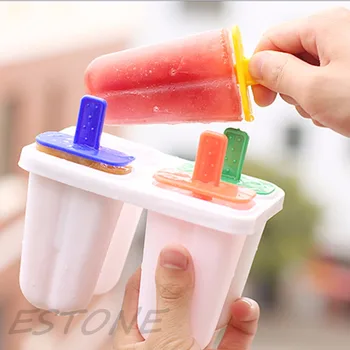 DİY 4 Hücreli Dondurulmuş Dondurma Makinesi Kalıp Popsicle Lolly Pan Mutfak Tepsisi Kalıp