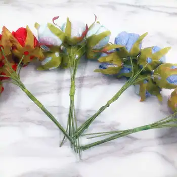 DİY hediye kutusu/düğün ev bahçe dekorasyon ipek kumaş çelenk çiçek çay tomurcukları 6 (2 cm/a) ADET yapay mini buket