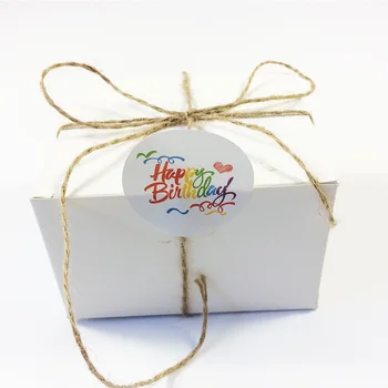 DİY Paketi Hediye için 100 Adet/lot Yeni Gökkuşağı Doğum günün kutlu olsun Yuvarlak Conta Etiket Kraft Ambalaj Doğum günü Partisi Dekorasyon Kutusu