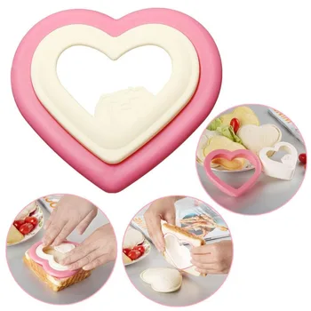 DİY Sevimli Mutfak Aletleri Plastik Pembe Kalp Sandviç Kalıp Makinesi Pasta Kesici Piknik Sandviç Aracı Şeklinde