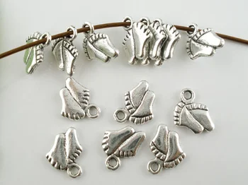 Doreen Kutusu Güzel 100 Adet Antika Gümüş Bebek Ayak 11 Kolye Takılar.6 x 8.5 mm (B03554)