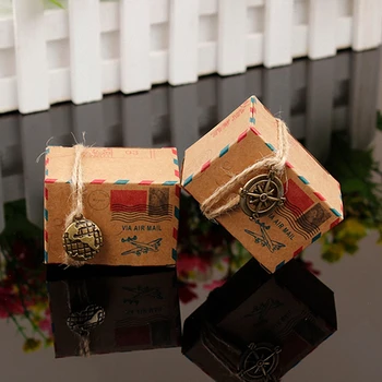 Doğum günü partisi İçin Kenevir halat Metal Pusula Uçak zarf Çikolata kutusu ile kır Düğünü dekorasyon Kraft kağıt Şeker Kutusu