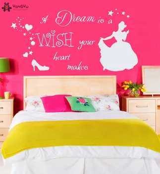 Duvar Çıkartması Tırnak Rüya Prenses Karikatür Kız Odası Kalp Dileğin DİYSY202 Çocuk Odası İçin Duvar Sticker Sindrella Ayakkabı Yapar