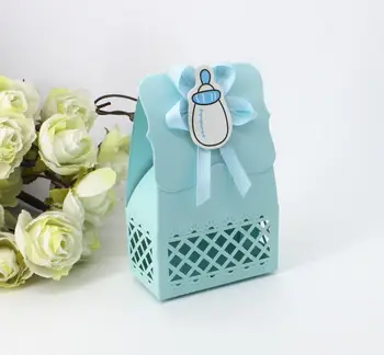 Düğün Parti Doğum günü Bebek Duş İçin 60pcs Mavi Şirin Şeker Çikolata Kutusu Kutuları 5 Tasarımları Seç Yenidoğan
