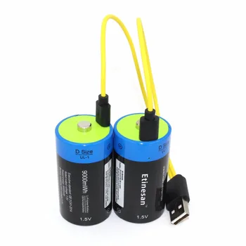 El feneri, su ısıtıcı vb için 2 adet 1.5 v Lityum li-polimer 9000mWh D boyut Pil şarj edilebilir D-D tipi. + USB şarj kablosu