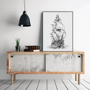 El Korsan Gemisi Sanat Baskı Duvar Resimleri , Retro Poster Korsan Gemisi Tuval Boyama Ev Oturma Odası Klasik Dekorasyon Çizilmiş