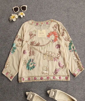 El Yapımı Nakış Yaz Şifon Gömlek Payet Etnik Desen O Boyun Bluz 3/4 Kol Çiçek Camisas Blusa Mujer Haut Üstleri