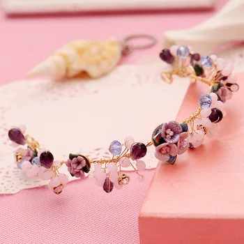 El yapımı taklit inci ceremic çiçek taç kafa bandı moda yapay elmas düğün gelin taç, saç süsleri