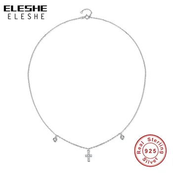 ELESHE Yeni Liste cazibe düğün 925 gümüş takı moda kristal charm kolye zarif kadın klasik Haç kolye