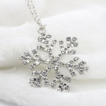 Elmas Kar Tanesi Kolye Gümüş Kaplama Kristal Çekicilik Kolye Uzun Zincir Kolye Kadınlar Takı Noel Kazağı