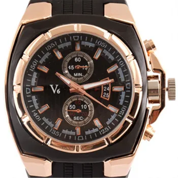 En İyi Marka V6 Yeni Casual Koleksiyonu Kaplama-Altın Çelik Çerçeve Büyük Davayı İzlemek Erkek Spor Kuvars Kol Saati Silikon Bant Ordu Saati