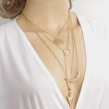 En çok satan kristal melek kanadı altın takılar N2118 katmanlı kolye en çok satan mücevher ürün kolye ok