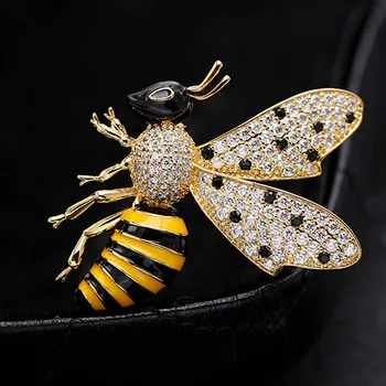 Erkek Marka Kübik Zirkon Pin Broş Moda Erkek Düğün Takı Böcek Tesettür Pın şirin Jet Sarı Mine Arı Broş Takı