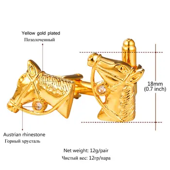 Erkek Moda Takı Moda Altın Rengi Cuff İçin U7 Yeni Kristal At Başı Kol Düğmeleri C015 Hayvan Takı Bağlantılar