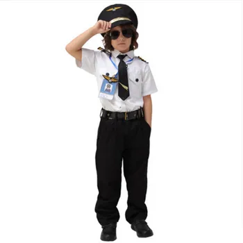Erkek çocuk pilot kostümü Cadılar Bayramı cosplay elbise üniforma cosplay parti için beyaz pilot kostüm malzemeleri