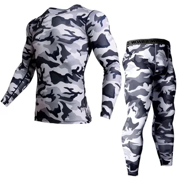 Erkekler 2 parça erkek termal içlik kamuflaj eşofman erkekler MMA Giyim rashgard kit Vücut için Kış takım elbise T-Shirt
