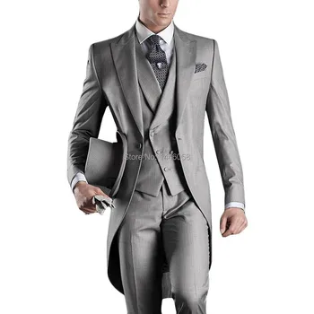 Erkekler Damat Smokin Erkek Takım Elbise, Gri Takım Elbise Düğün Tailcoat İtalyan En Çok Satan 2017 Özel Erkek Takım Elbise (Ceket+Pantolon+Yelek)