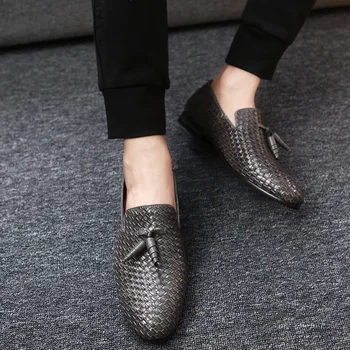 Erkekler Oxfordlar için Lüks Marka Klasik Moda Resmi Gelinlik Ayakkabı Ayakkabı Yomior Ayakkabılar Dokuma Deri Ayakkabı Hombre