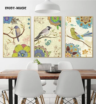 Ev Dekor Tuval Poster kuş Suluboya Ev Dekorasyon Duvar Sanatı Modern 3 Parça HD Yağlıboya Resim Paneli Yazdırma B-032