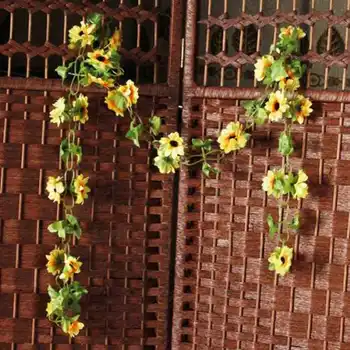 Ev için SICAK SATIŞ Yapay ayçiçeği çelenk çiçek vine Düğün Bahçe Dekorasyon