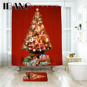 Ev İçin İBANO Noel Duş Perdesi su Geçirmez Polyester Kumaş Banyo Perde Ve paspaslar Noel Süslemeleri