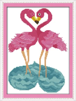Flamingo çiftler çapraz dikiş kiti 14ct 11ct ön tuval nakış dikiş DİY el yapımı damgalı