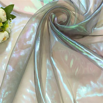 Floresan Kumaş Parlak Renkli Tül Kumaş Sahne Düğün Süslemeleri Doku Özellikleri Şeffaf Holografik Kumaş 1 Yarda