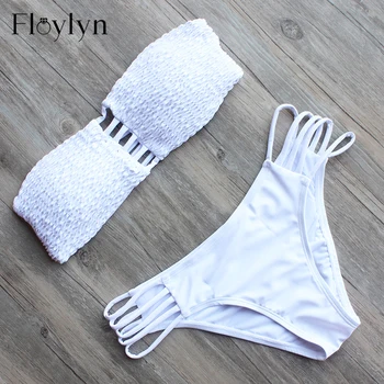 Floylyn Beyaz Renk Vintage Baskı Bikini Yaz Şınav Yolları Brezilya Mayo Seksi Kadın Kesip Bikini Mayo