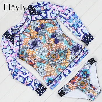 Floylyn Bikini Mayo Kadın Mayo Bikini Uzun Kollu Mayo Beachwear Mayo Sörf 2018 Mayo Seti