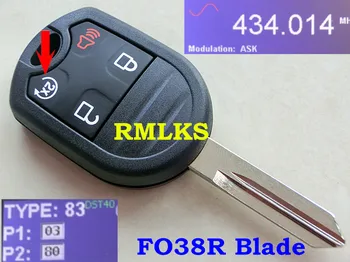 FO38R Kesilmemiş Ford Anahtarsız Uzaktan Anahtar Fob 4 Düğme İçin RMLKS 315MHz 433mhz 4D63 80bit İD83 Transponder Çip Anahtar FCC OUCD Blade