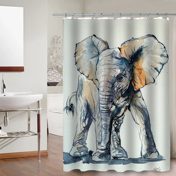 FOKUSENT Yeni Tasarım Fabrika Özel Renkli Hayvan Mandala Fil Polyester Kumaş Banyo Duş Perdeleri