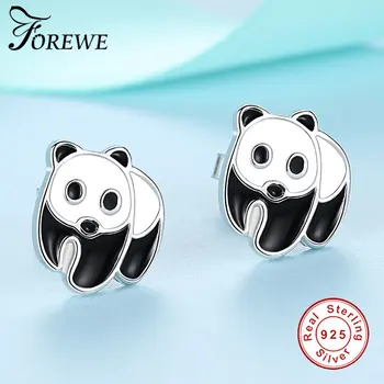 FOREWE Moda Emaye Hayvan Çin Panda 925 Gümüş Kadın Buklet D'oreille Pendientes Mujer için Küpe Küpe