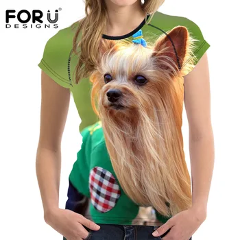 FORUDESİGNS 3D Shih Tzu Köpek Baskılar Kadın Yaz T-Shirt Elastik Kadın Kız Kadın Tişört Marka Giyim Moda T-shirt Tops