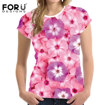 FORUDESİGNS 3D Çiçek Baskı Kadın Yaz T-Shirt Rahat Yumuşak Kısa Kollu Gömlek Üstleri Çiçek Tasarım Kadın Kıyafetleri Kız Tee