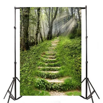 Fotoğraf Stüdyosu İçin Laeacco Bahar Orman Yeşil Çayır Merdiven Doğal Fotoğraf Arka Plan Vinil Özel Fotoğrafçılık Arka Planında