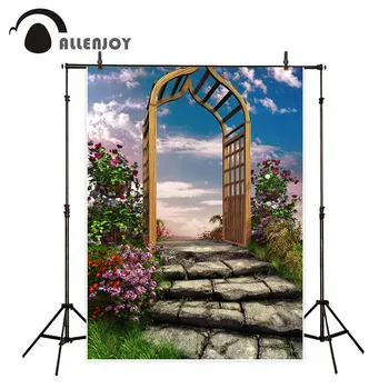 Fotoğraf çekimi fotoğraf stüdyo fonları için Allenjoy fotoğraf arka planında masal merdiven çiçek kemer otlak gökyüzü