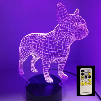 Fransız Bulldog 3D Masa Lambası Uzaktan Veya Dokunmatik Kontrol Renkli Köpek Gece lambası Doğum günü Hediyesi USB Uyku Aydınlatma Damla Nakliye LED