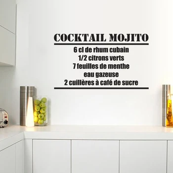 Fransız Moggito Kokteyl Sanat Sticker Restoran Mutfak Çıkarılabilir Vinil Duvar Çıkartmaları DİY Ev Dekorasyonu su Geçirmez duvar Kağıdı JG1608